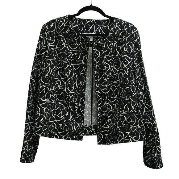 Charter Club Womens Button-Up Jacket All-Over Print Stretch Black White Size PM - Picture 1 of 9